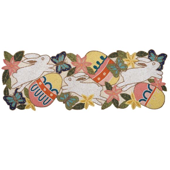 One Hundred 80 Degrees Beaded Bunny Easter Egg Table Runner Festive Spring Decor - Picture 1 of 8